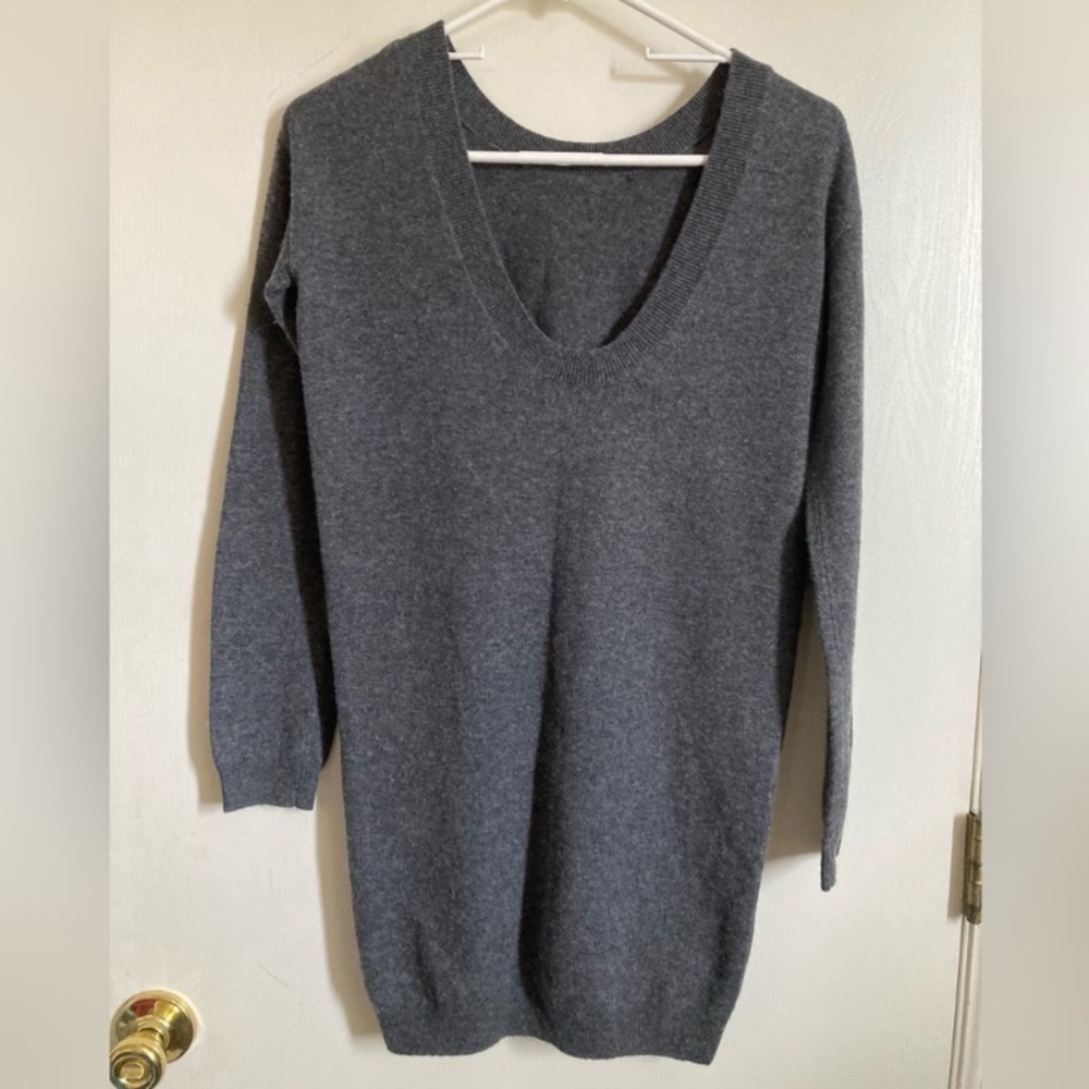 *Babaton Aritzia Dark Gray Merino Wool Cashmere Medium Tunic Dress Sweater #GB